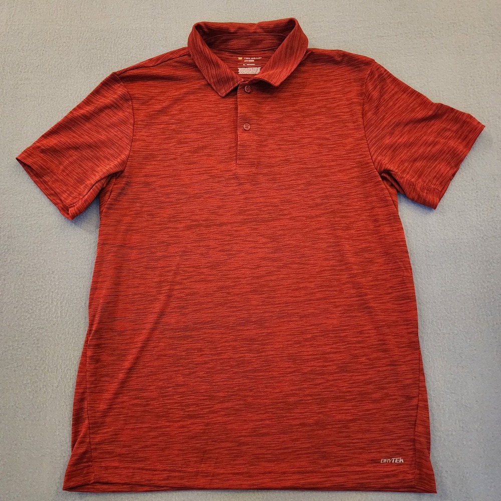 Tek Gear DryTek Mens Polo Shirt Red Space Dye Heather Golf Active Top Medium